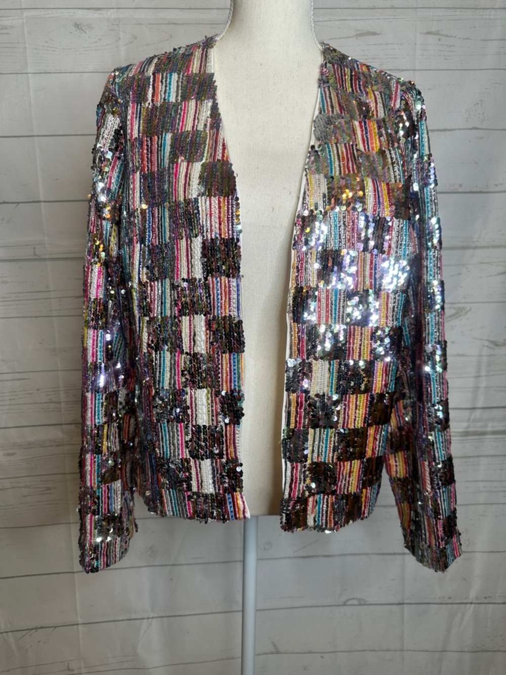 Multi-Color Sequin Open-Front Jacket